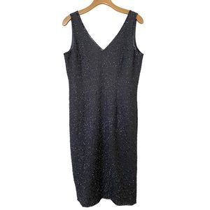 Beaded Sequin Party Cocktail Evening Dark Grey V-Neck Dress Women’s Size M